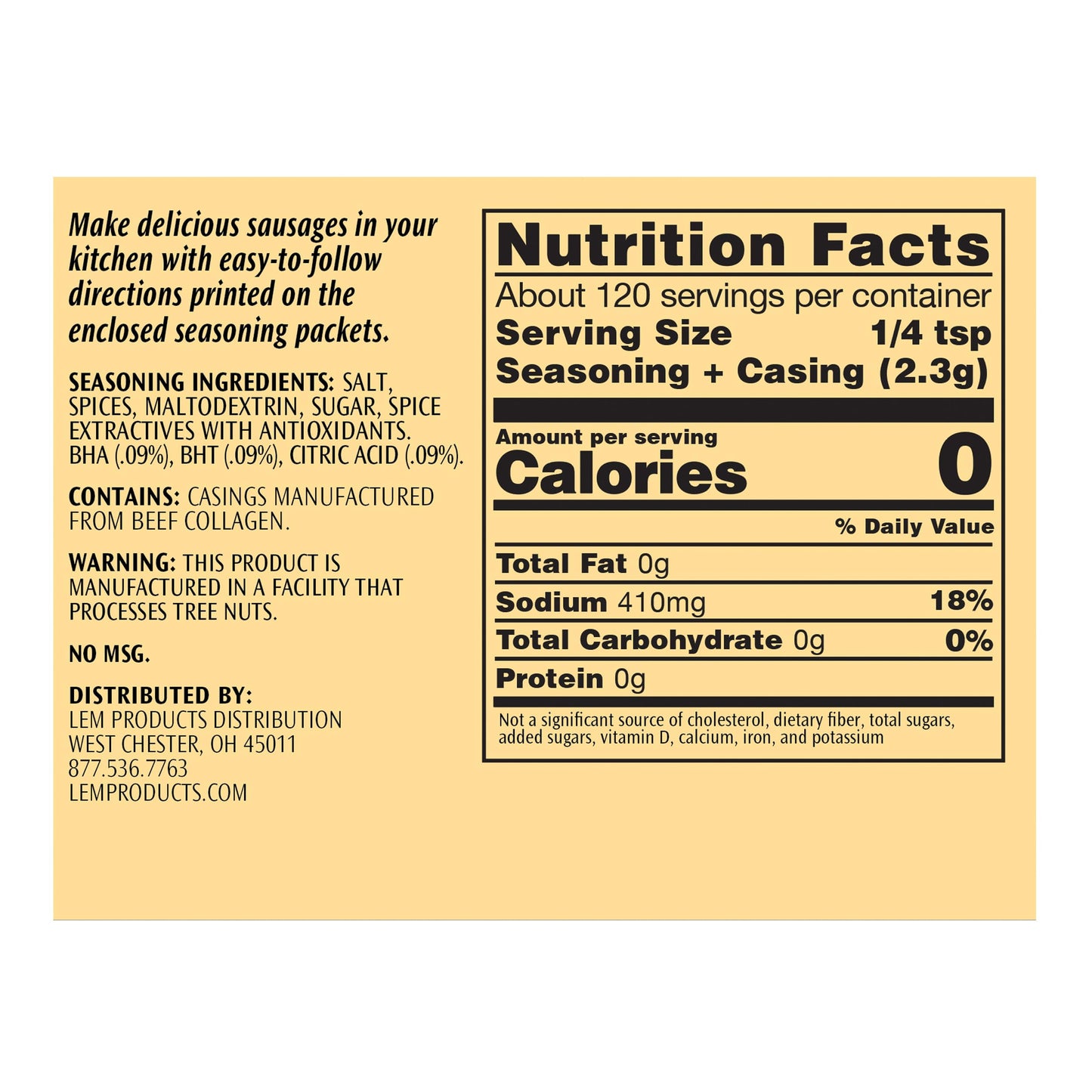 LEM Backwoods Sweet Italian Sausage Seasoning Kit, Seasons Up to 20 Pounds, 9.5 Ounce Package, Model 9564