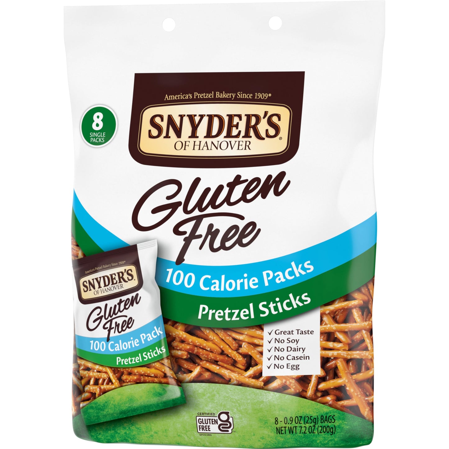 Snyder s of Hanover Gluten Free Pretzel Sticks, 100 Calorie Individual Packs, 8 Ct (Pack of 2)