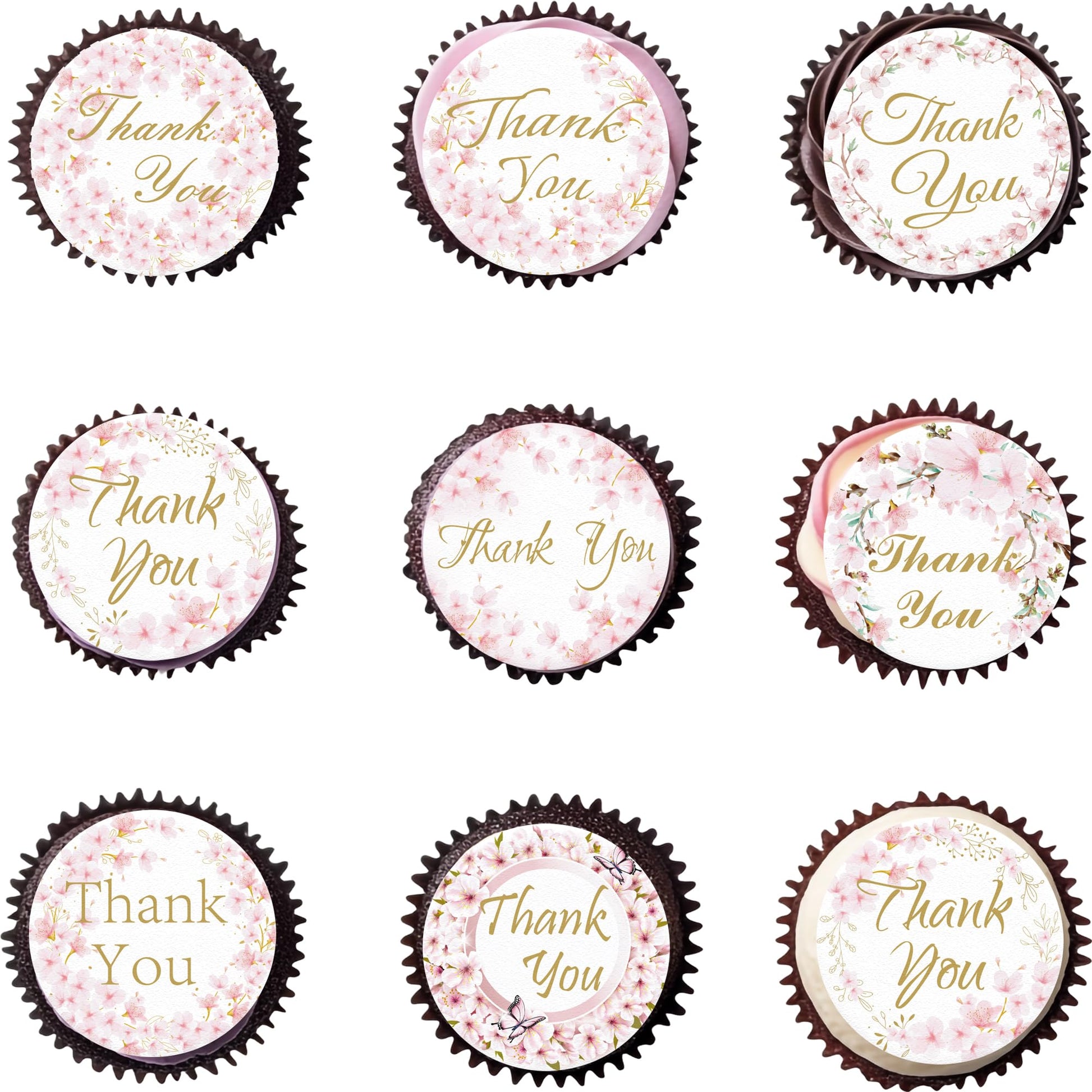 Fyeoxle 36Pcs Edible Cherry Blossoms Thank You Cupcake Toppers Pink Edible Cherry Flowers Cake Decor Wafer Paper Thank You Cupcake Topper For Flowers Theme Baby Shower Birthday Party Decor Supplies