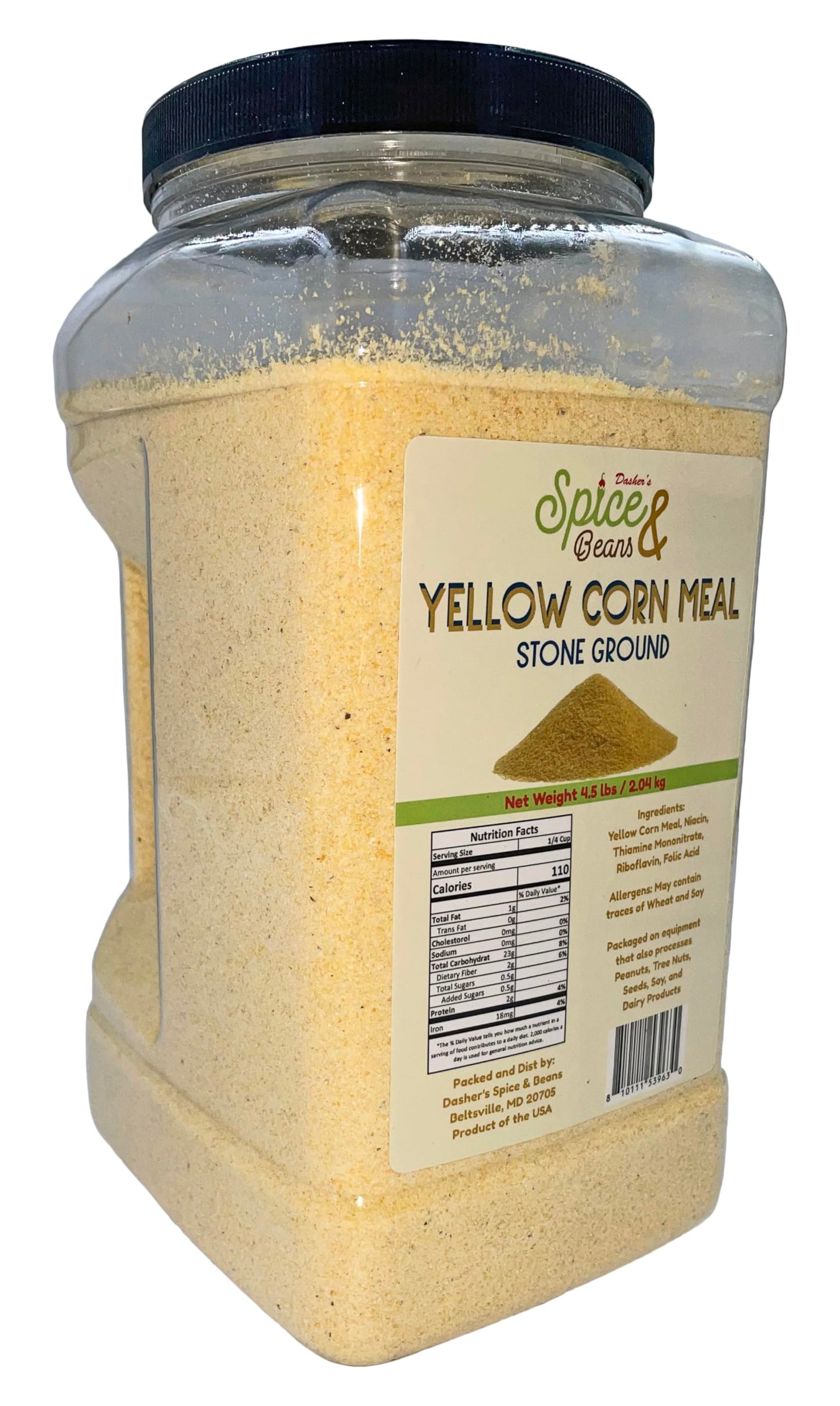 Stone Ground Yellow Corn Meal | Enriched | By Dasher'S Spice & Beans | 4.5 Lb. Cannister