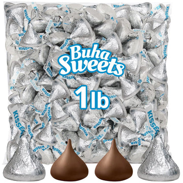 Bulk Milk Chocolate Kisses 1 Pound Approx. 100 Pieces - Individually Wrapped Silver Foil Milk Chocolate Candy For Party Favors, Candy Buffets & Gifts