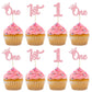 24Pcs One Cupcake Toppers Glitter 1St Birthday Cupcake Pick Decorations For Baby Shower First Birthday Party Cake Decorations Su