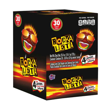 Sonrics Rockaleta Lollipop Chili Layered with Gum Center  Spicy  Sour  Sweet Candy Lollipops  25.3 oz Dispenser Box (Pack of 8)