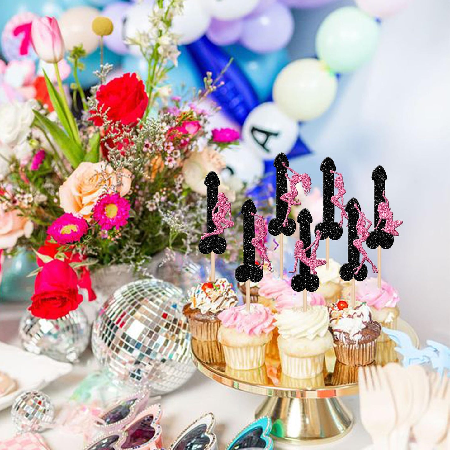 24 Pcs Pole Dance Girl Cupcake Toppers Glitter Bachelor Party Cupcake Picks Pole Dancing Cupcake Decorations For Night Out Bache