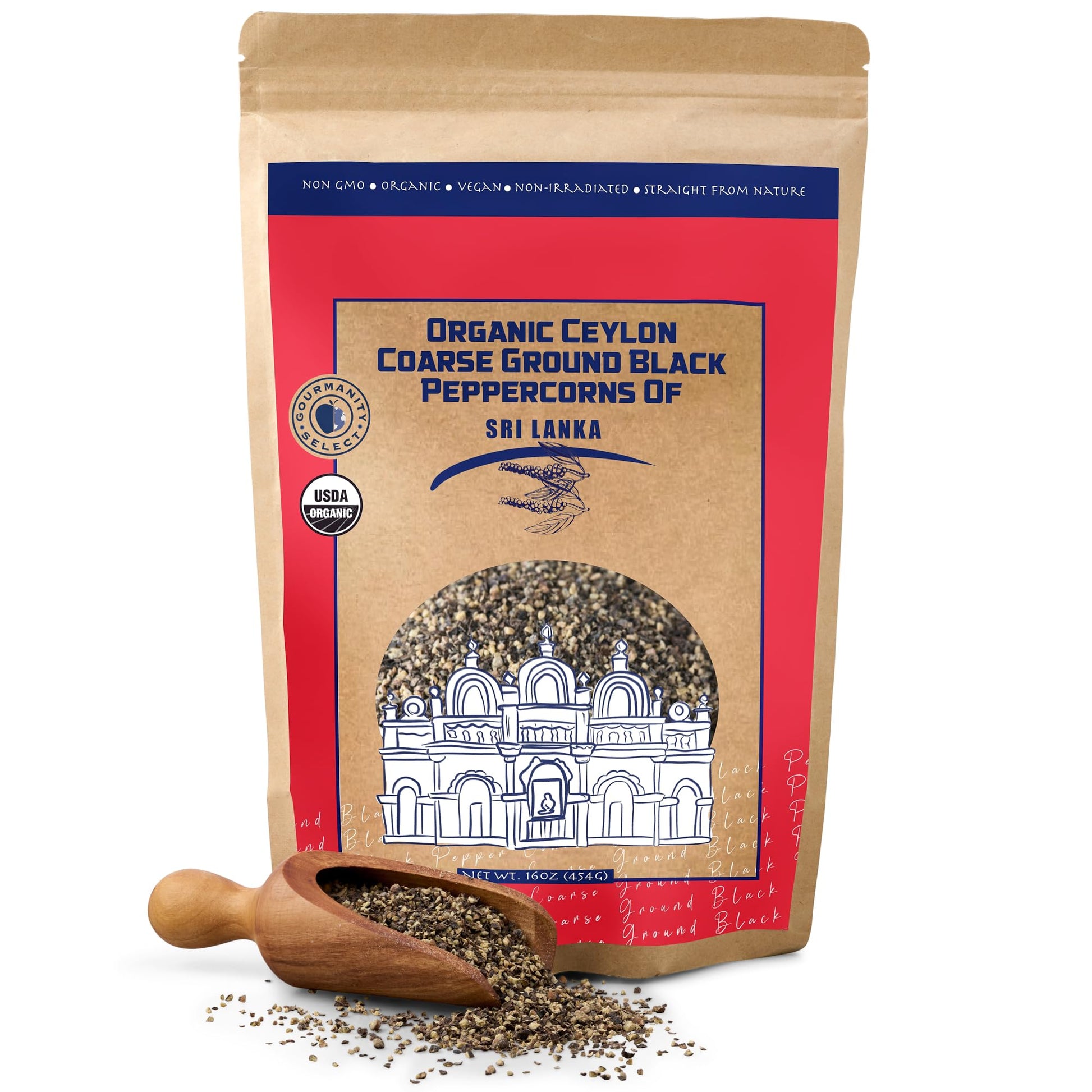 Gourmanity Select Organic Coarse Ground Black Pepper, Ceylon Black Ground Pepper Spice, Ideal for Seasoning and Gourmet Cooking,