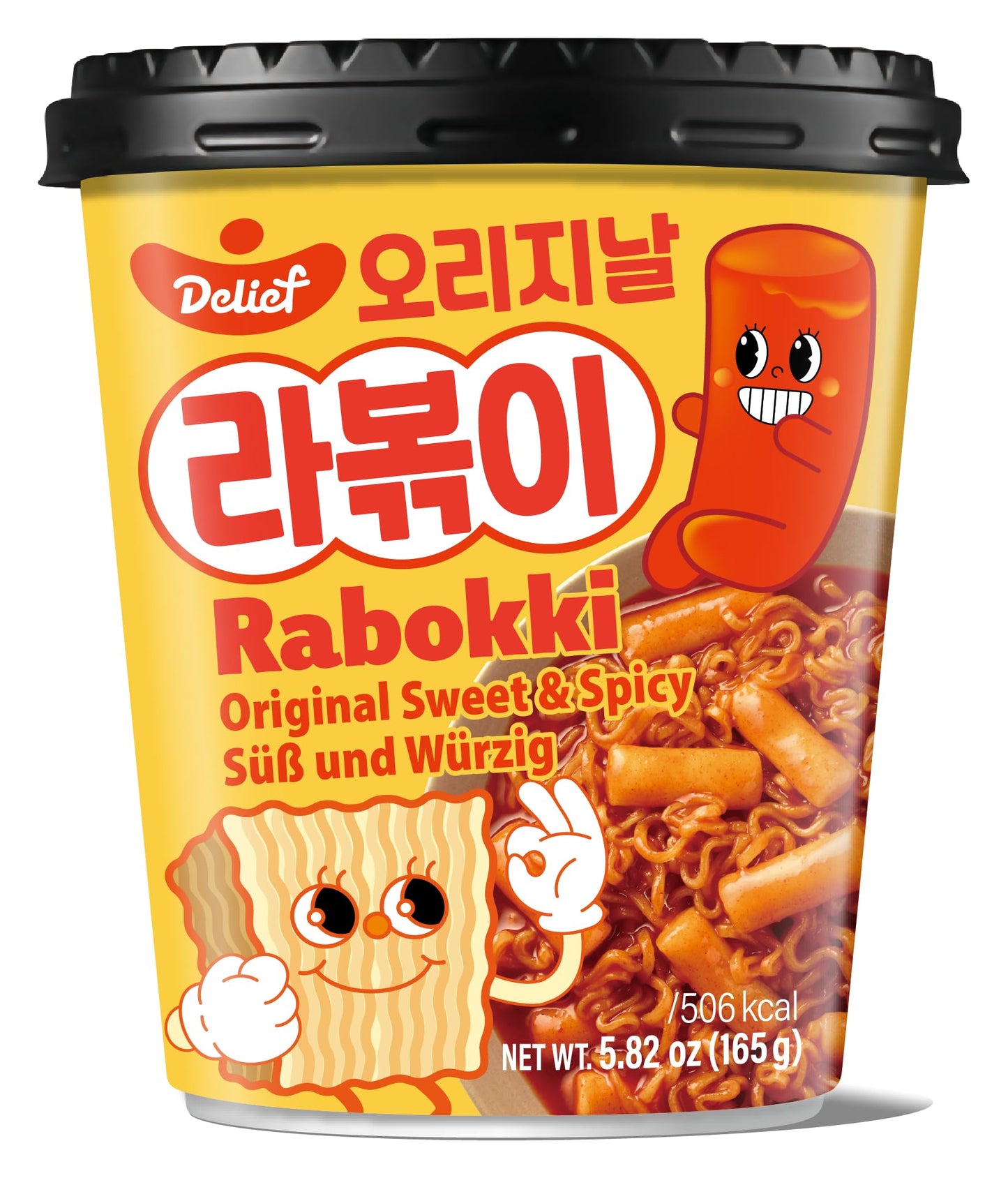DELIEF Rabokki Sweet and Spicy Original Flavor - 4 Packs (165g/5.82oz) - Korean Street Food, Ramen Noodle & Tteokbokki Rice Cake