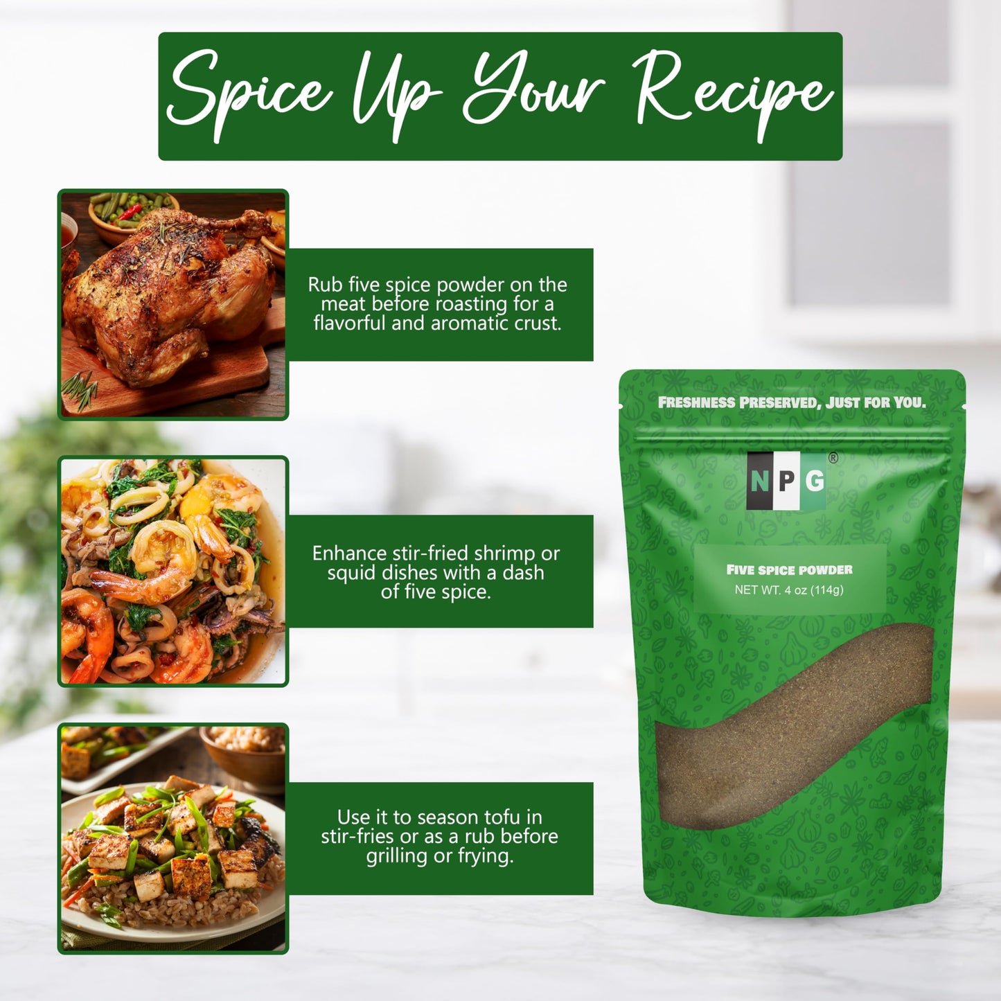 Npg Authentic Chinese Five Spice Powder 4 Ounces, Gluten Free, All Natural Ground Chinese 5 Spice Powder, No Preservatives No Ms