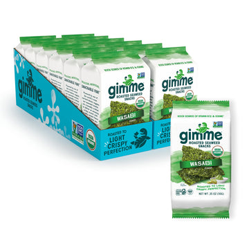 Gimme - Wasabi - 12 Count Sharing Size - Organic Roasted Seaweed Sheets - Keto, Vegan, Gluten Free - Great Source Of Iodine & Om