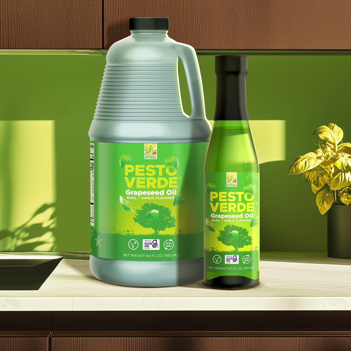 Pesto Verde Grapeseed Oil 64 Oz (High Smoke Point, Gluten-Free, Non-Gmo, Healthy Evo Alternative)