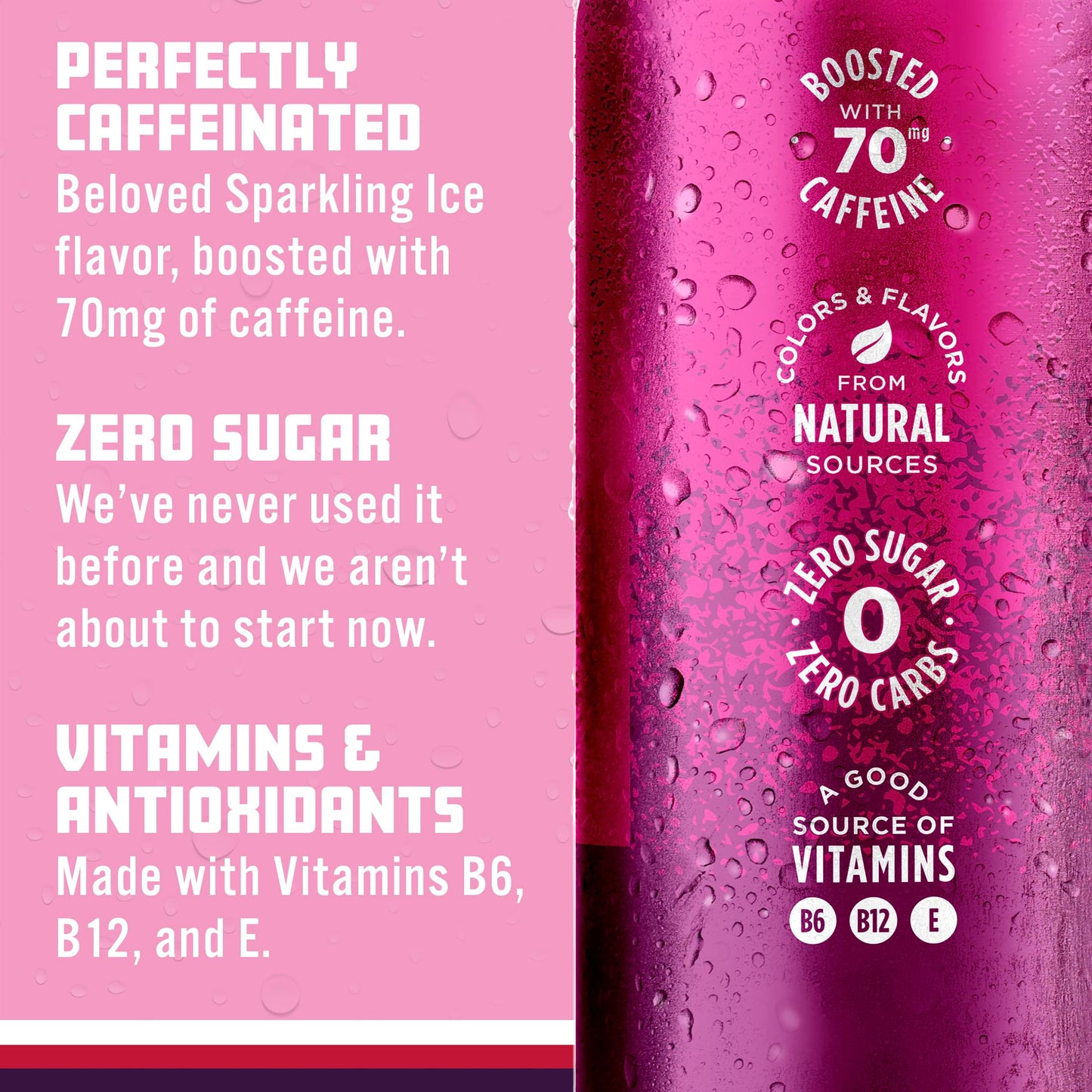 Sparkling Ice Caffeine Black Raspberry Sparkling Water, Zero Sugar, 16 fl oz Cans, Pack of 12