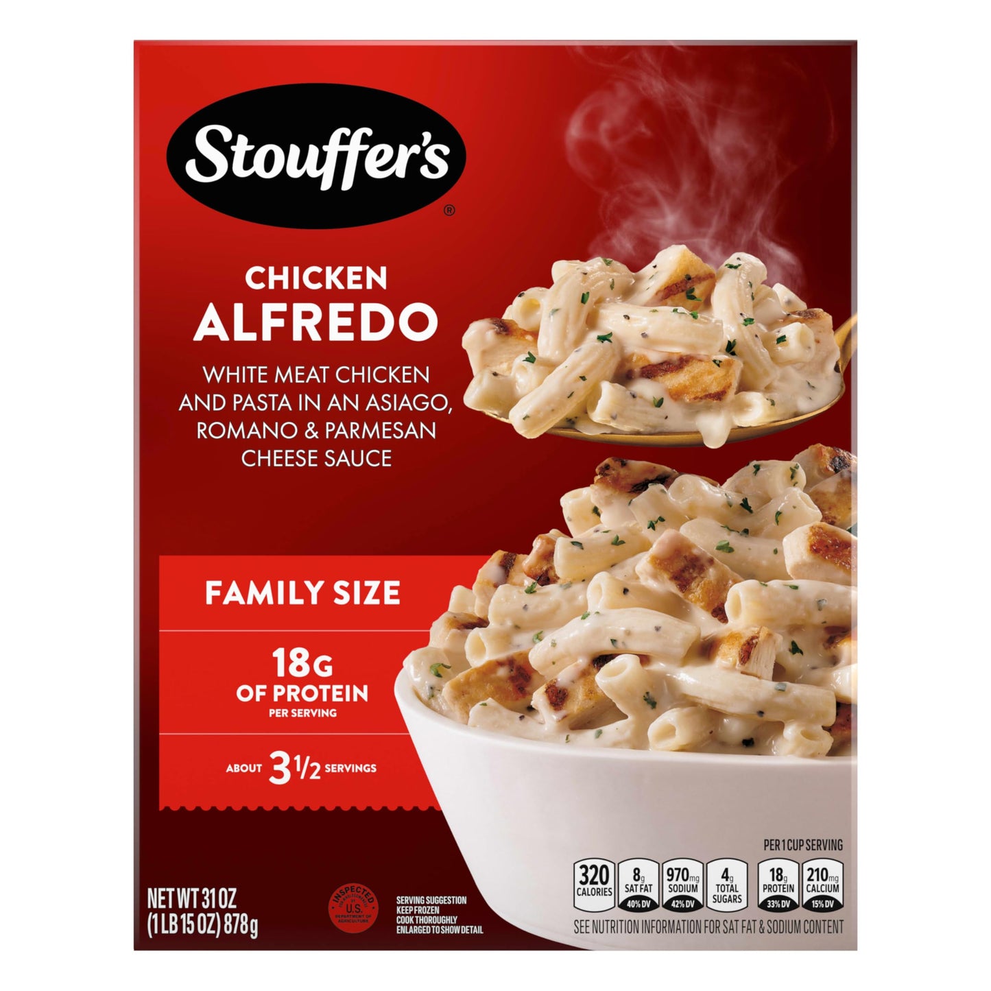 Stouffers Chicken Alfredo Pasta, Family Size, Frozen Chicken Pasta, Frozen Dinners 31 oz