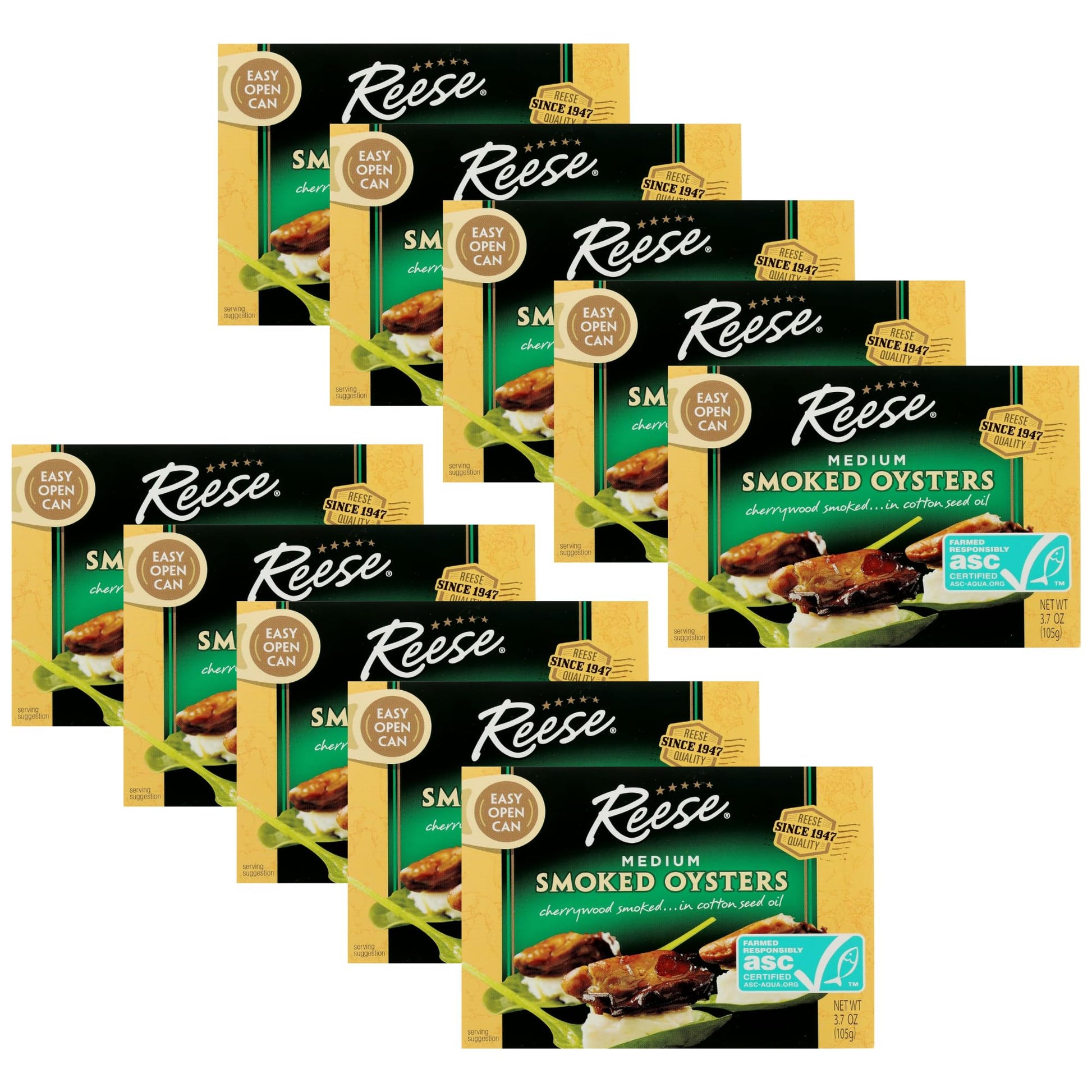 Reese Medium Smoked Oysters, 3.7-Ounces (Pack of 10)