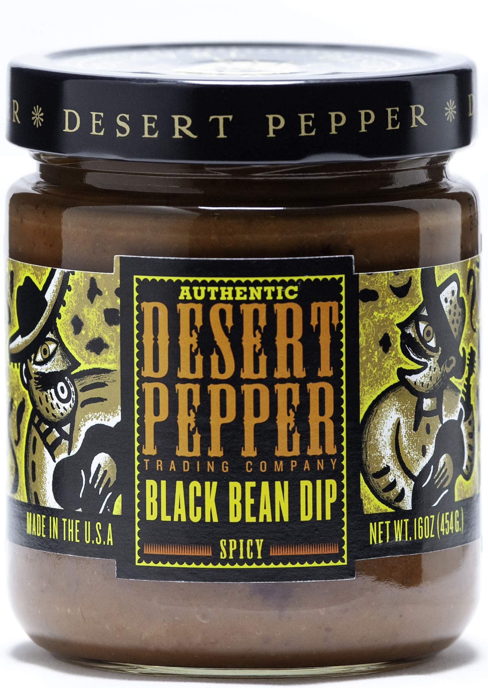 Desert Pepper Spicy Black Bean Dip with Black Beans, Jalapeno Peppers and Fresh Vegetables, Gluten-Free, Low Carb Snack 16 oz, 6