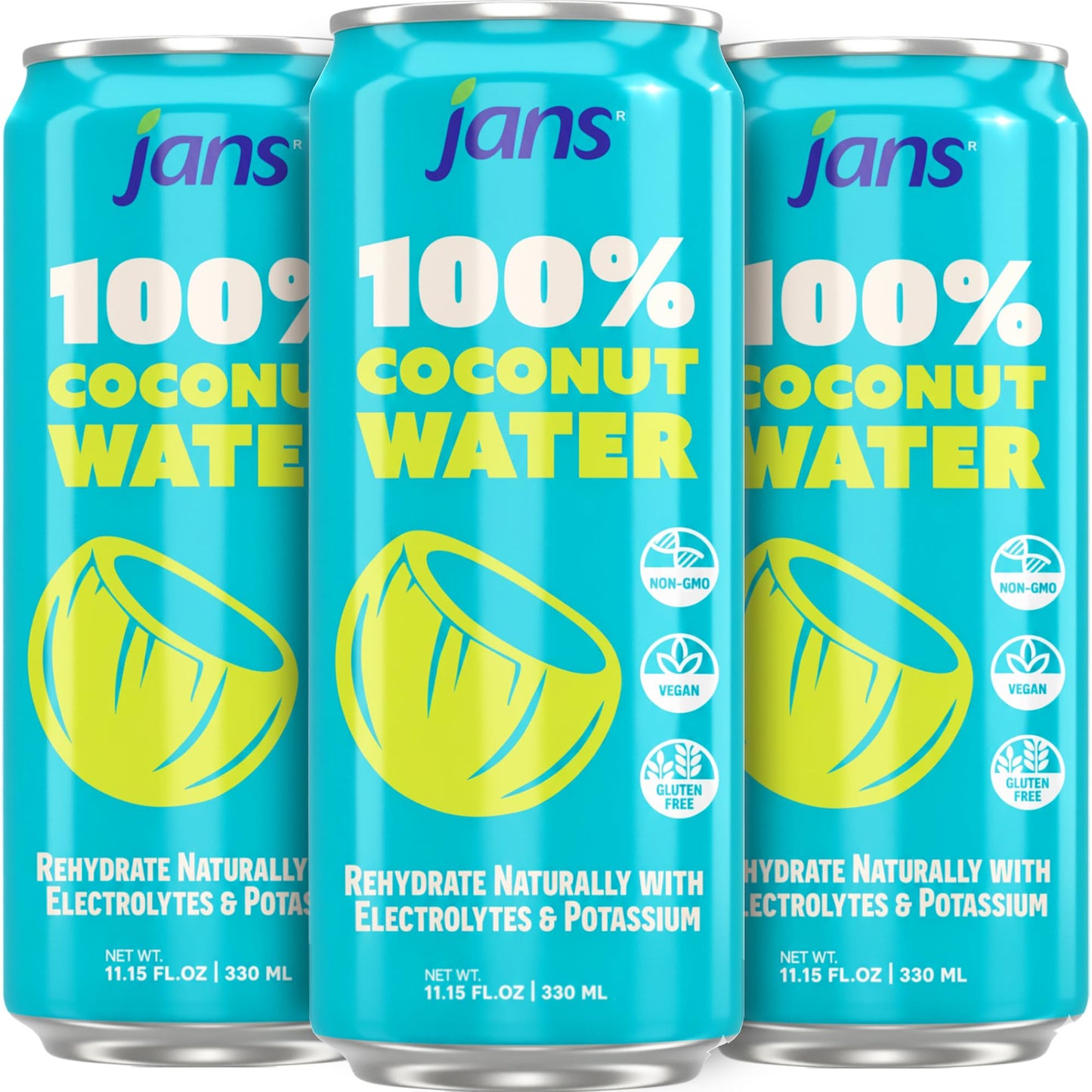 Jans 100% Coconut Water No Added Sugar 11.15oz (Pack of 12) Pure Coconut Refreshment, Vegan, Gluten-Free, Hydration with Electro