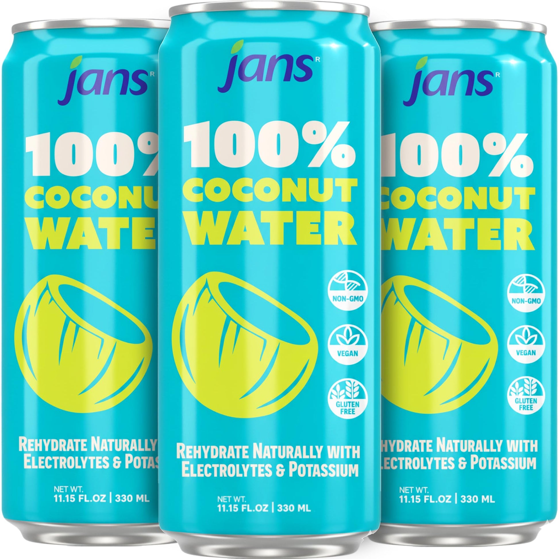 Jans 100% Coconut Water No Added Sugar 11.15oz (Pack of 12) Pure Coconut Refreshment, Vegan, Gluten-Free, Hydration with Electro