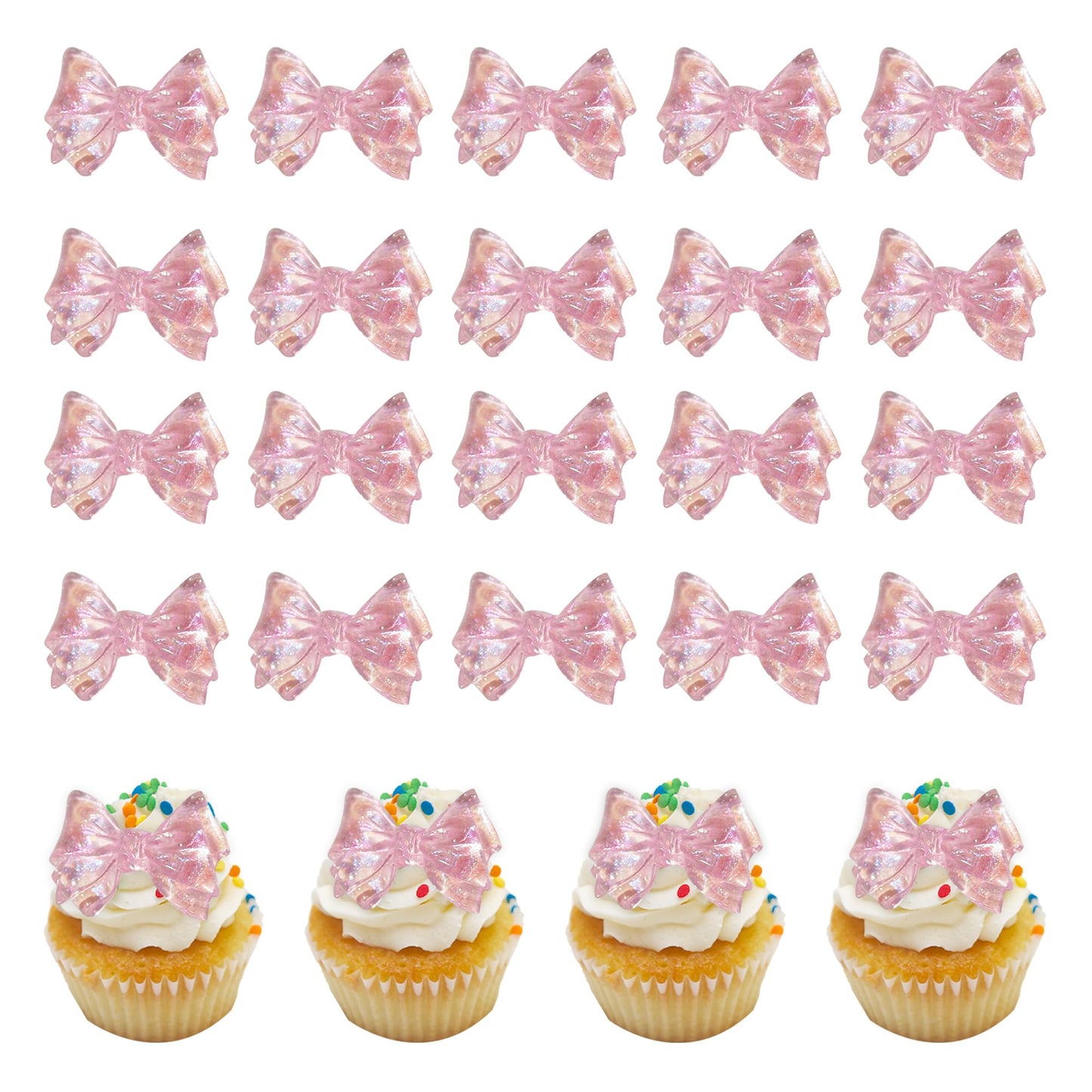 Foowztao 24 Pink Bow Cupcake Toppers Bowknot Cake Toppers Selected Princess Wedding Baby Shower Birthday Party Supplies