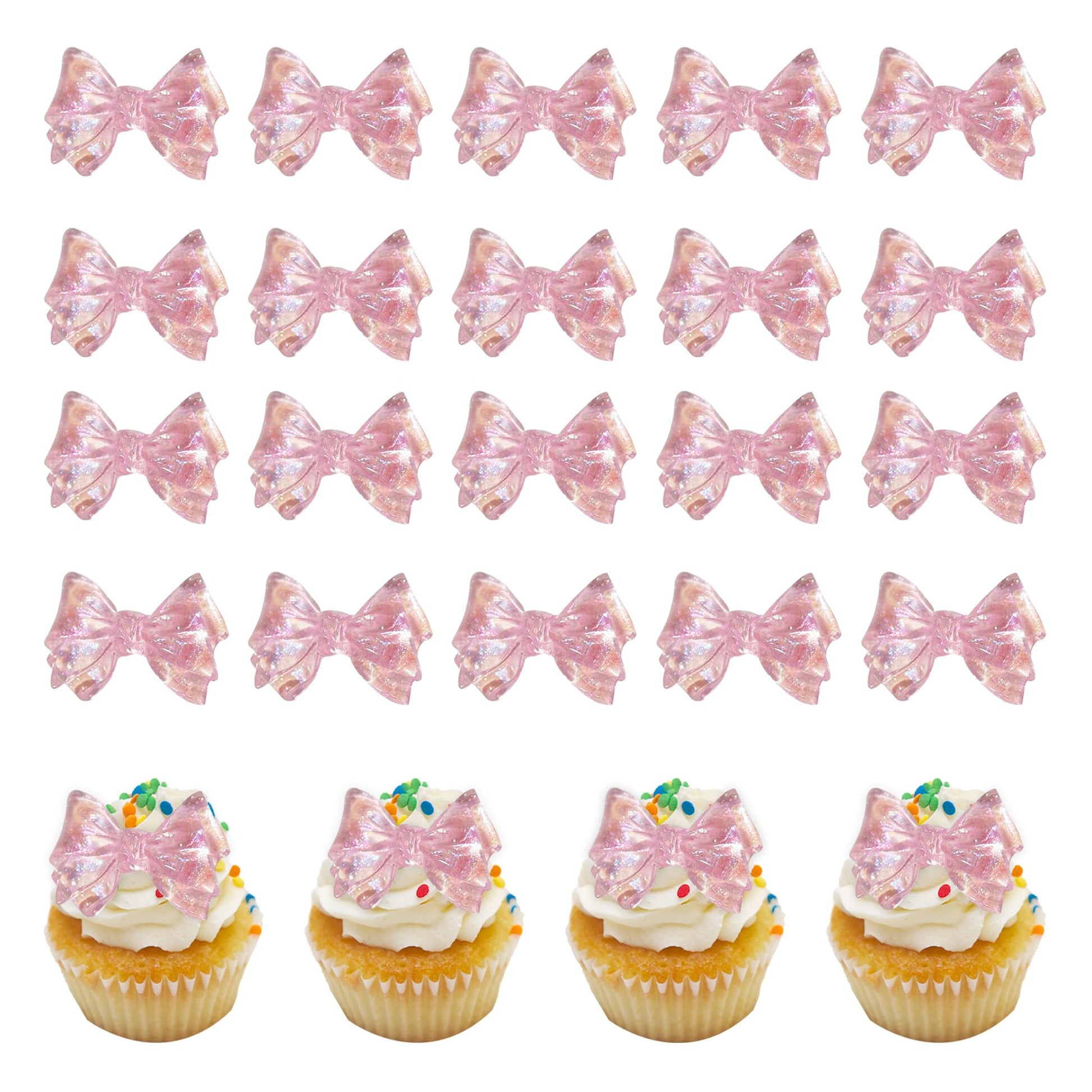 Foowztao 24 Pink Bow Cupcake Toppers Bowknot Cake Toppers Selected Princess Wedding Baby Shower Birthday Party Supplies