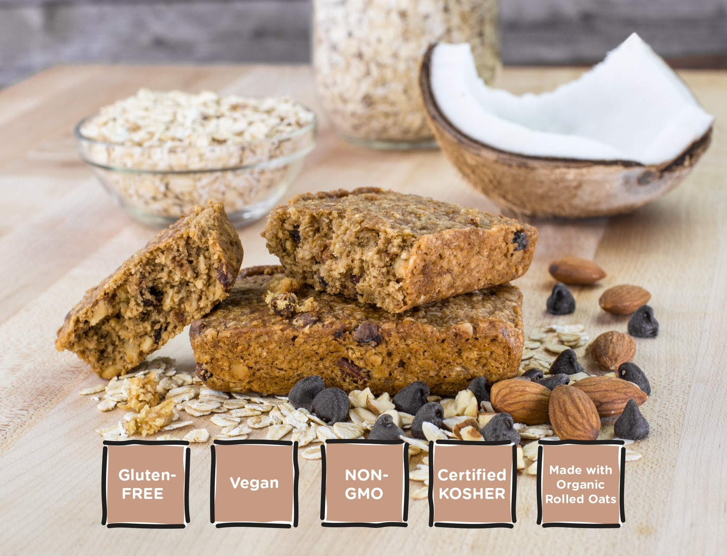 Bobos Oatmeal Bars Coconut Almond Chocolate Chip Gluten Free Vegan Whole Grain Pack of 12