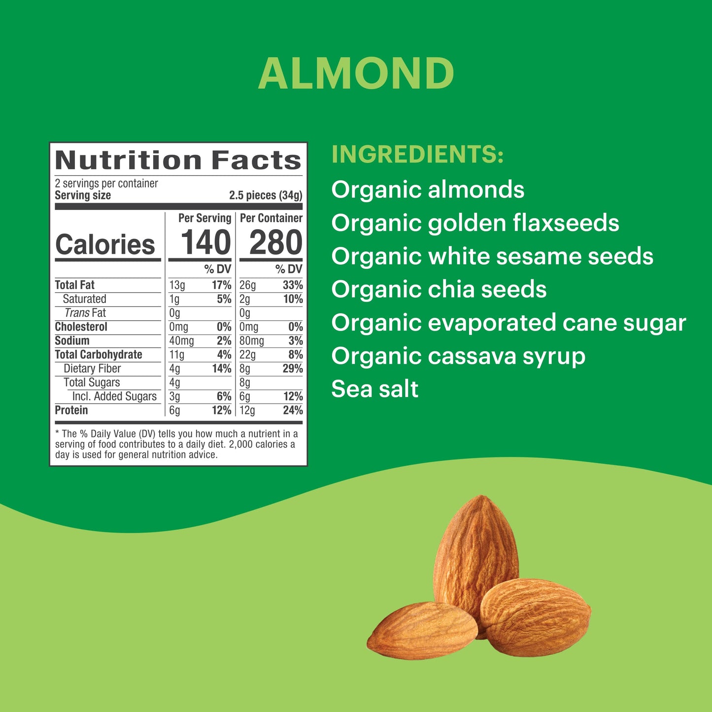 Tosi Almond Protein Bars, Vegan 12-Pack, Gluten-Free, Plant Based, 12G Protein, with Flax & Chia Seeds, 2.4 oz Each