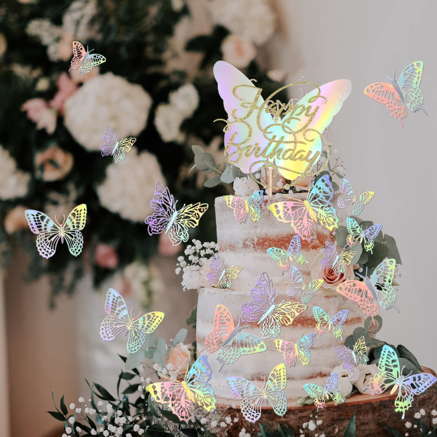 21 Pcs Butterfly Happy Birthday Cake Topper With Hollow Butterly Cupcake Toppers Butterfly Cupcake Picks For Baby Shower Kids Bo