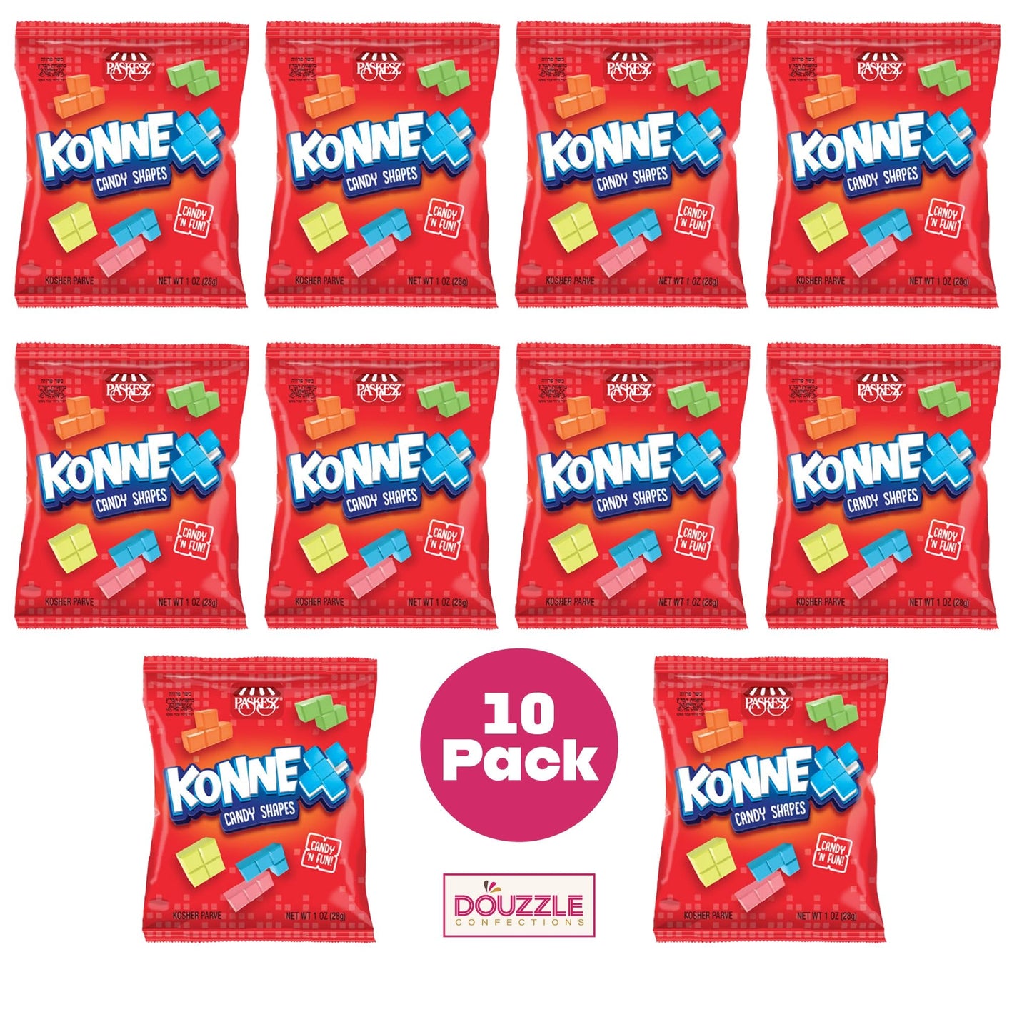 Douzzle Konnex Candy Shapes, Edible Building Blocks (10 Count, Pack Of 1) Individually Wrapped Candies, Birthday Party Favors, G