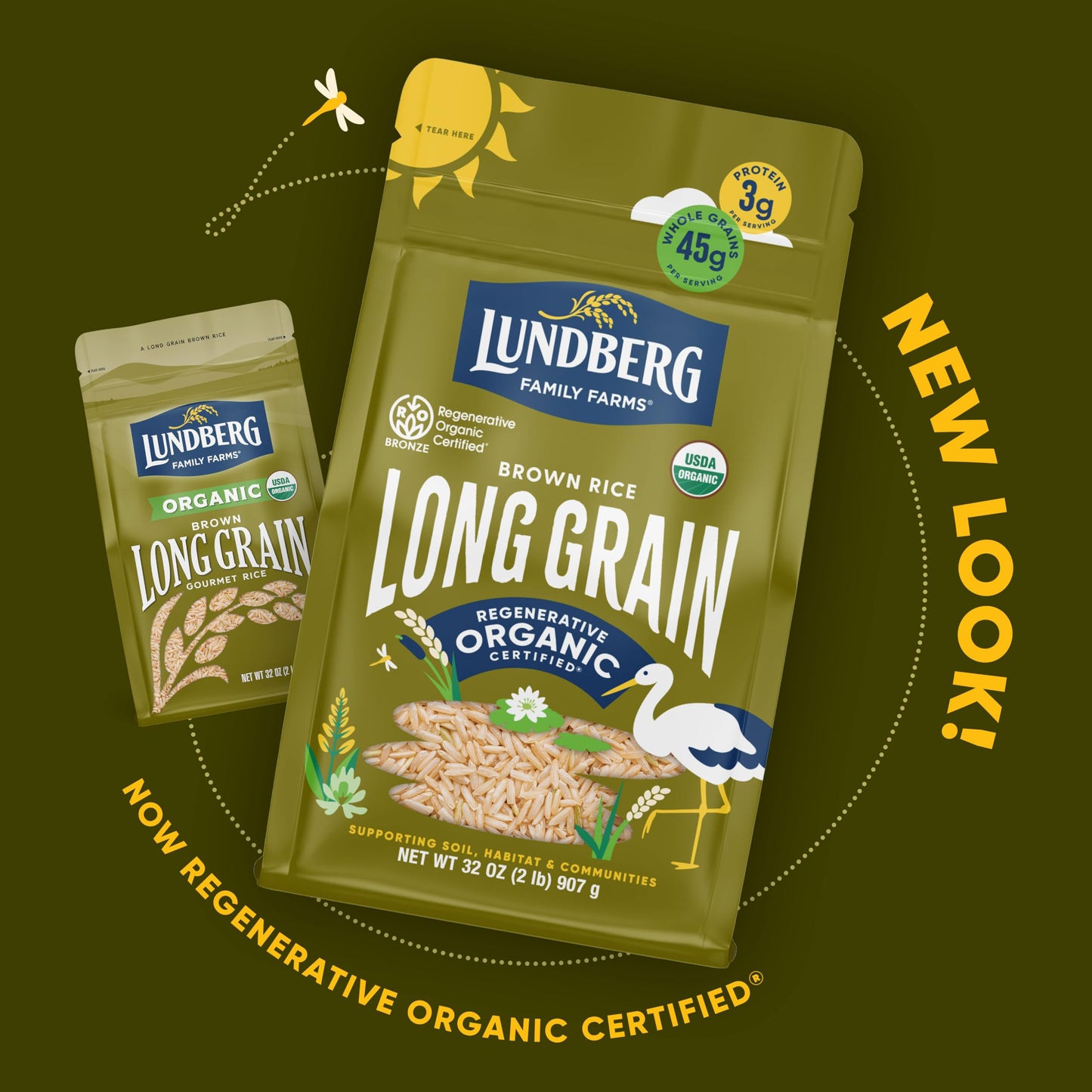 Lundberg Brown Rice, Regenerative Organic Certified, 2-Pack - Non-Sticky, Aromatic Long Grain Rice, Responsibly Grown in Califor