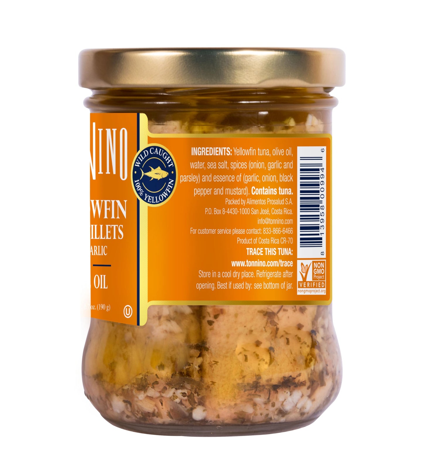 Tonnino Yellowfin Tuna in Olive Oil with Garlic 6.7 oz - 6-Pack: Omega-3, High Protein, Gluten-Free, Ready-to-Eat Tuna Packets f
