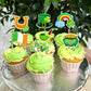 Ercadio 30 Pack Happy St Patrick'S Day Cupcake Toppers Glitter Four Leaf Clover Shamrock Cupcake Picks Green Hat Cupcake Toppers