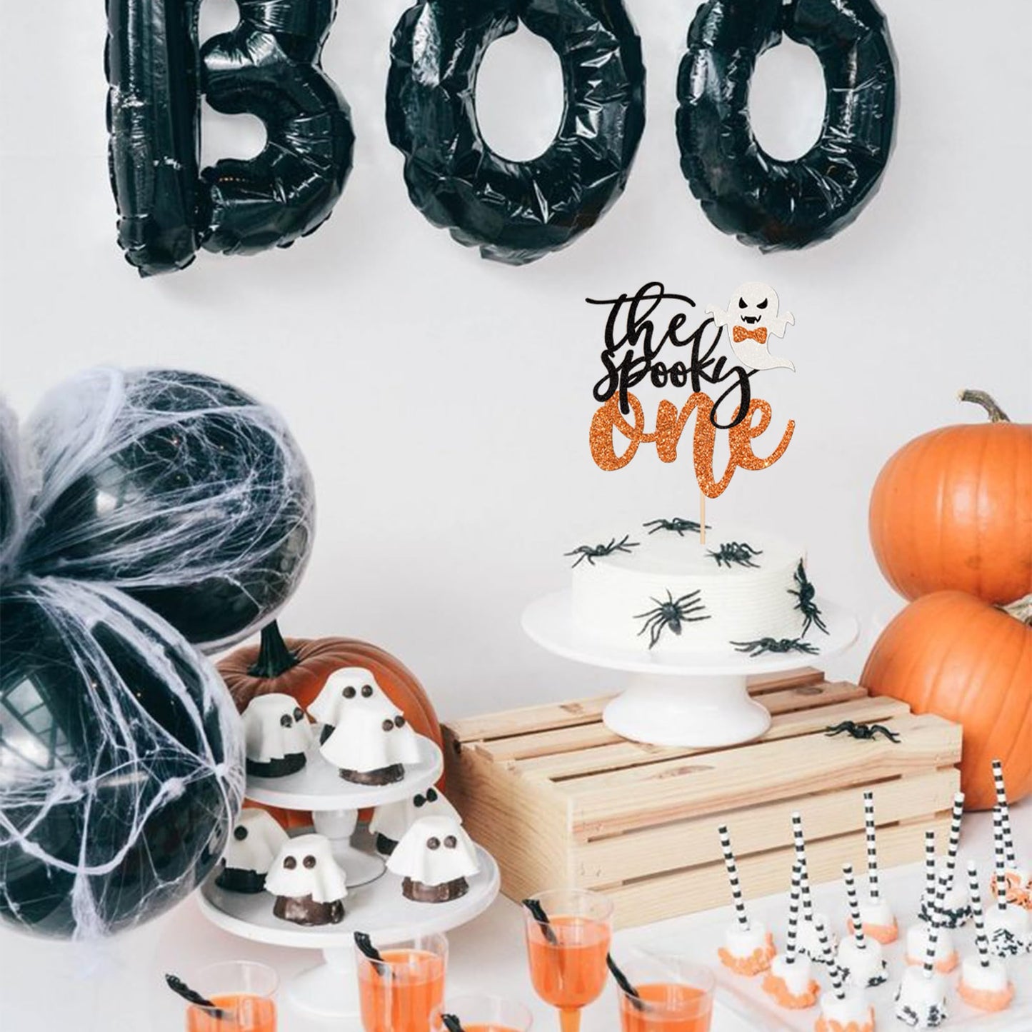 1 Pcs The Spooky One Cake Topper Glitter Ghost Halloween 1St Birthday Cake Pick Spooky One Cake Decoration For Halloween Theme B