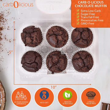 Low Carb Chocolate Muffins [6-Pack] By Carb-O-Licious- Delicious Keto Muffins With Only 3 Net Carbs Each- Sugar Free Healthy Sna