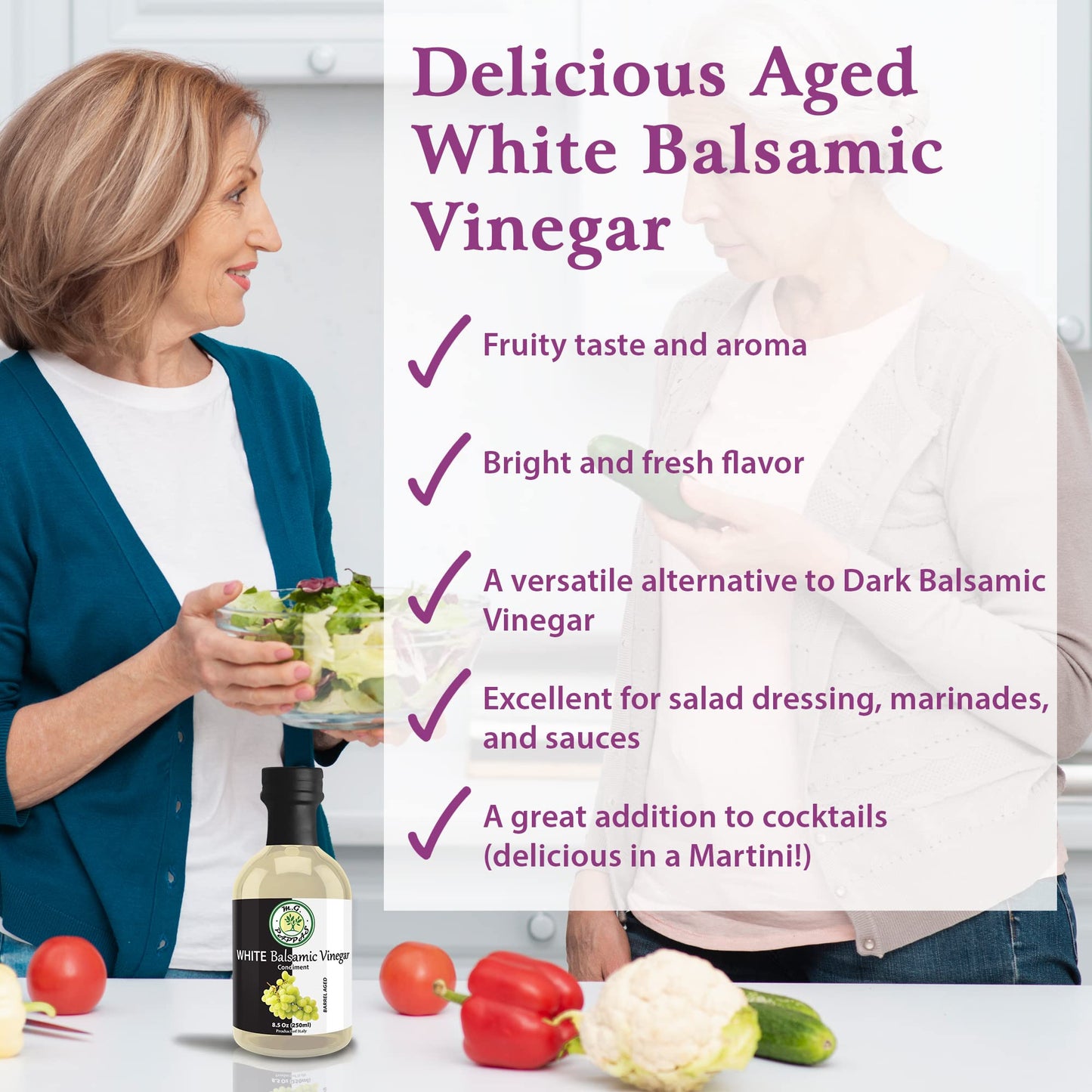 M.G. PAPPAS Aged White Balsamic Vinegar - 8.5 Oz (250ml) - No Preservatives, No Added Sugar - Ideal for Cooking and Dressings