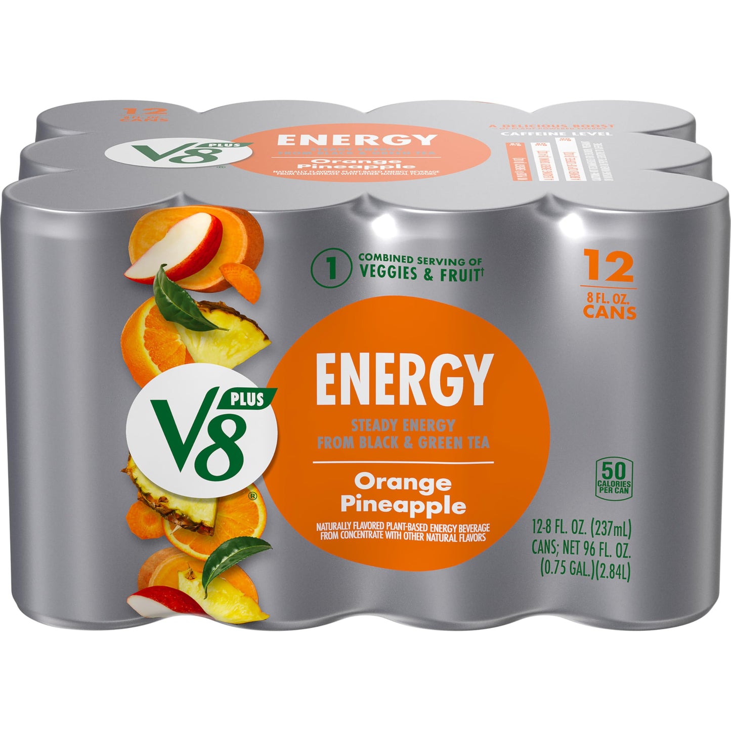 V8 Energy Drink, Orange Pineapple, Pack of 12 (8 Fl Oz)