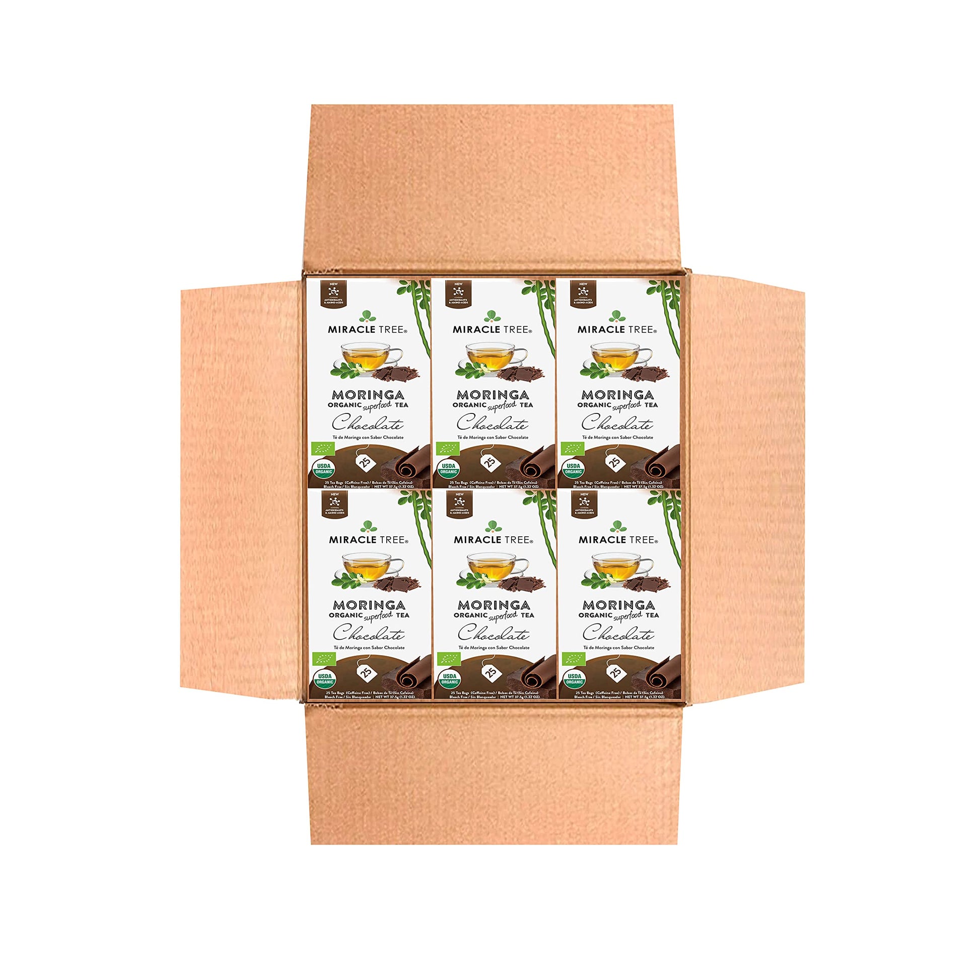 Effectivetree - 6 Count Of Organic Moringa Superfood Tea  25 Individually Sealed Tea Bags  Chocolate (Keto  Detox  Energy/Immunity Booster  Vegan  Gluten-Free  Organic  Non-Gmo  Energy Blend-Free)