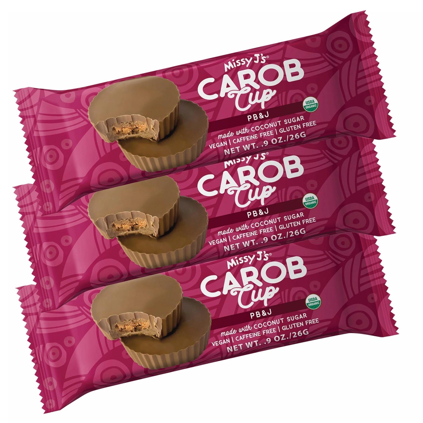 Missy Js Organic Peanut Butter & Jelly Carob Cups, Vegan, Gluten-Free, 0.9 Oz, 3 Pack