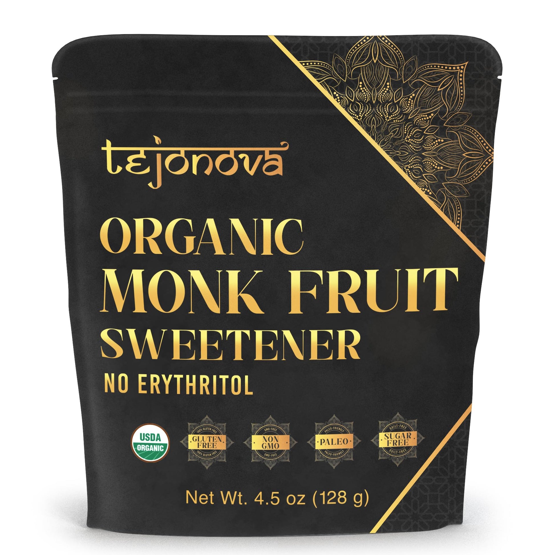 Tejonova Organic Monk Fruit Powder, Pure Sweetener, 4.5oz, No Erythritol, Monk Fruit Sugar Substitute