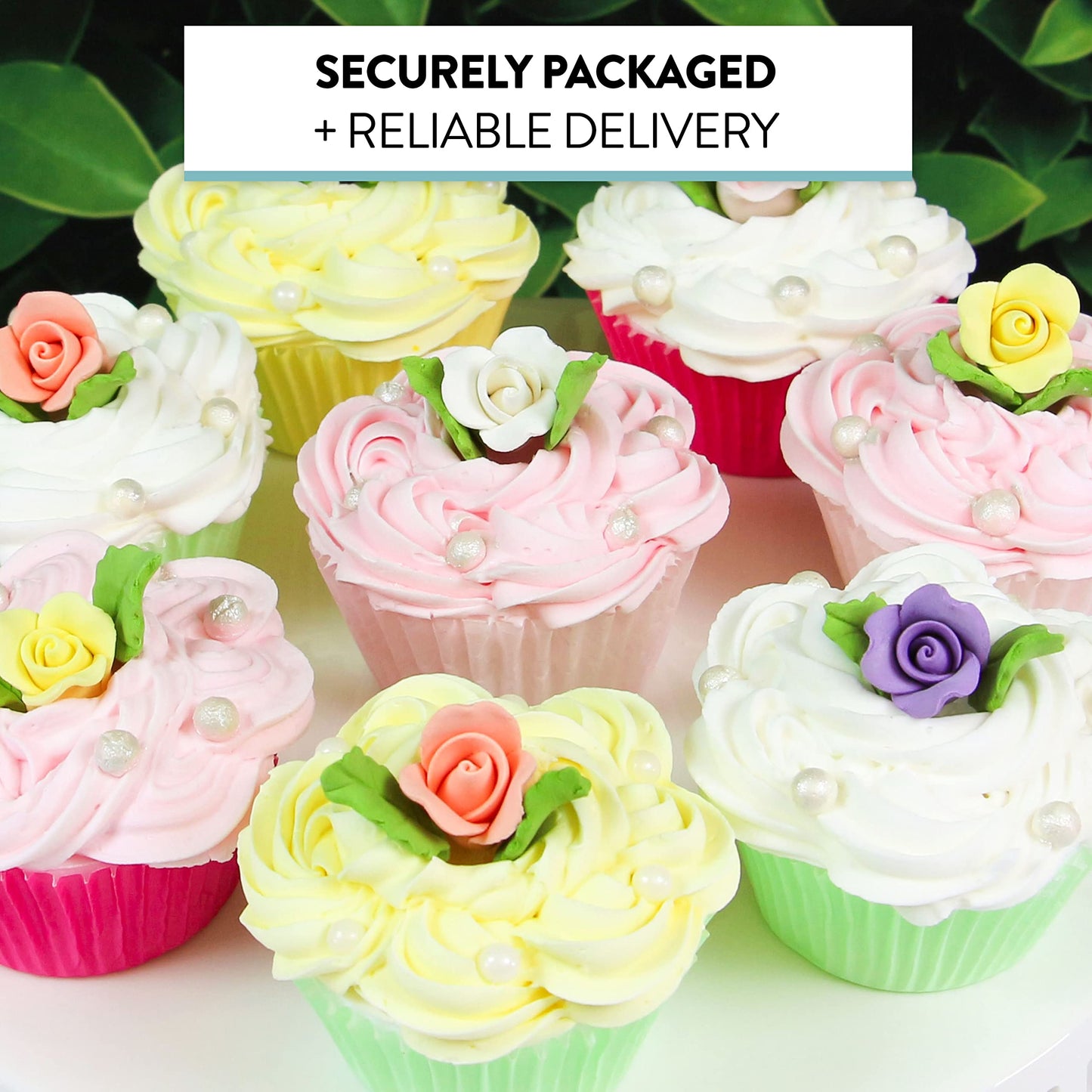 Global Sugar Art Roses And Leaves Edible Sugar Cake & Cupcake Wedding Flowers, Assorted Pastel Colors, Small Unwired, 30 Count,