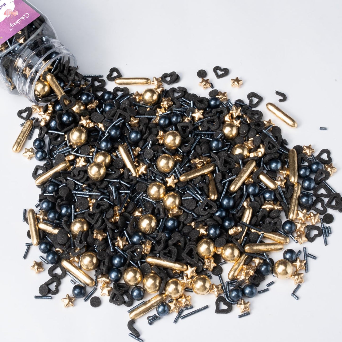Black & Gold Star Sprinkles for Cake Decorating 4.23ounce - Sugar Mix Contains Gold Star & Pearl Sprinkles for Cupcake Toppers, 