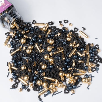 Black & Gold Star Sprinkles for Cake Decorating 4.23ounce - Sugar Mix Contains Gold Star & Pearl Sprinkles for Cupcake Toppers, 