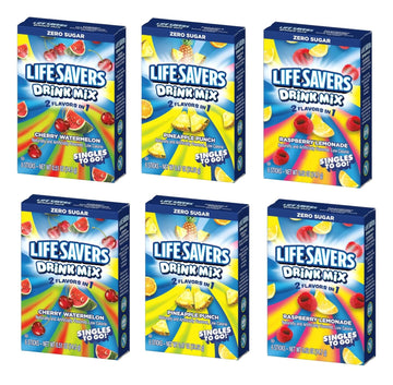 SINGLES TO GO! Lifesavers Singles to Go Variety Pack - 6 Powdered Drink Mixes - Cherry Watermelon, Pineapple Punch, Raspberry Lemonade