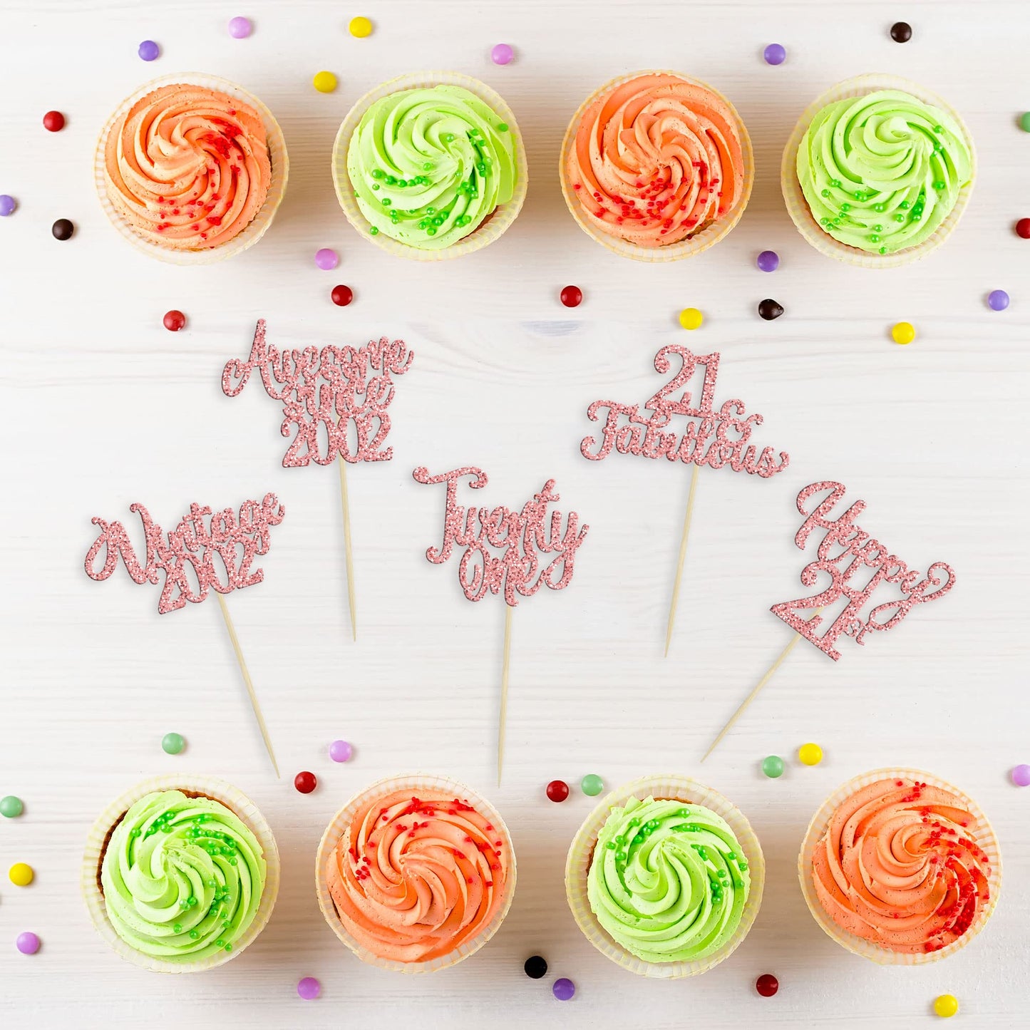 30Pcs Vintage 2002 Cupcake Toppers Glitter Twenty-one 21 Fabulous Happy 21st Birthday Cupcake Picks Cheers to 21 Years for 21st