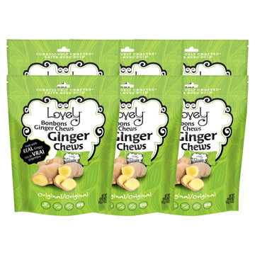 Lovely Candy Co. Original Ginger Chews, Made with Real Ginger, Individually Wrapped, 5oz (6-Pack) | Gluten-Free, Non-GMO, NO Art