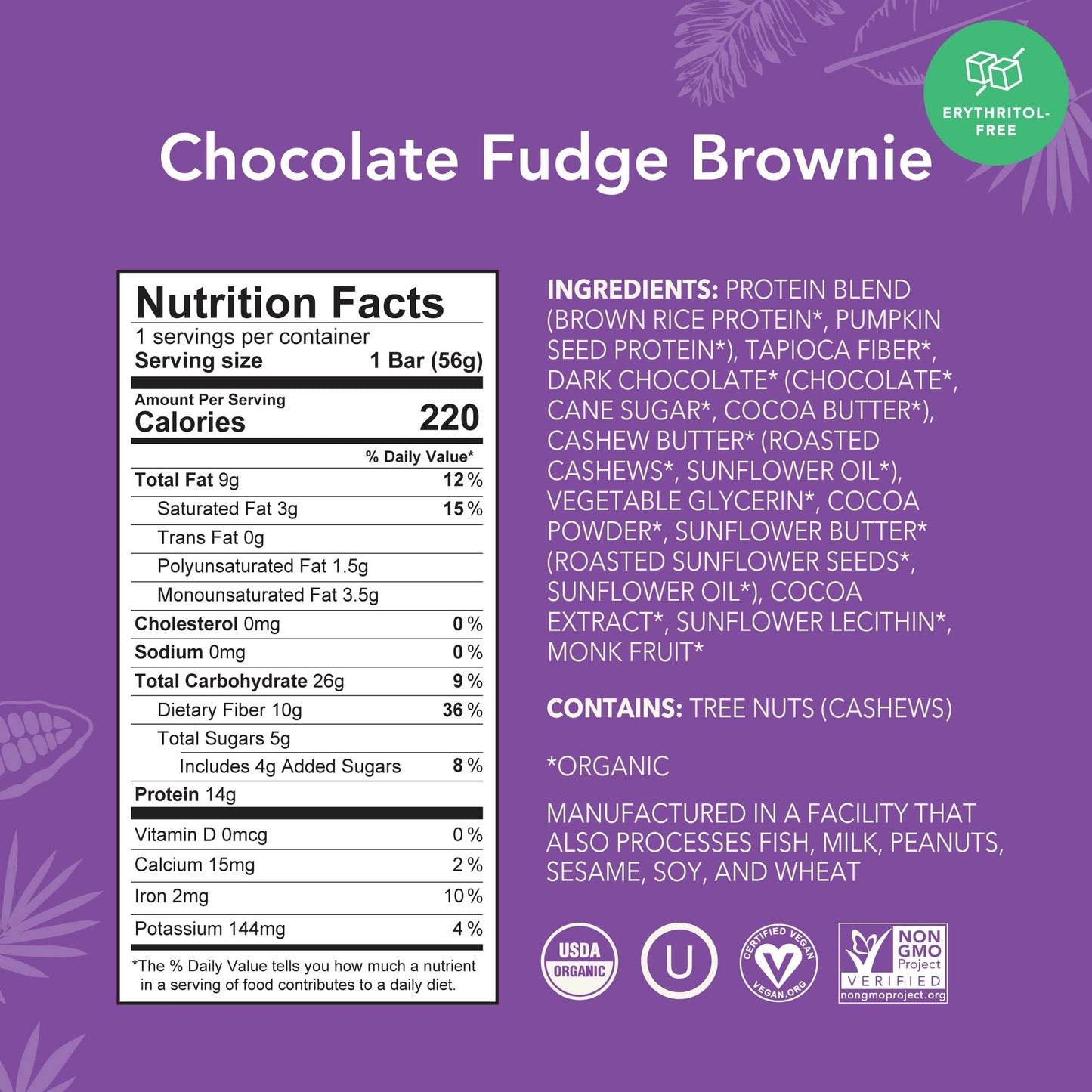 ALOHA Organic Plant-Based Protein Bars | Chocolate Fudge Brownie | Vegan, Gluten-Free, Paleo, Low-Carb, Non-GMO, Soy-Free, 12 Co