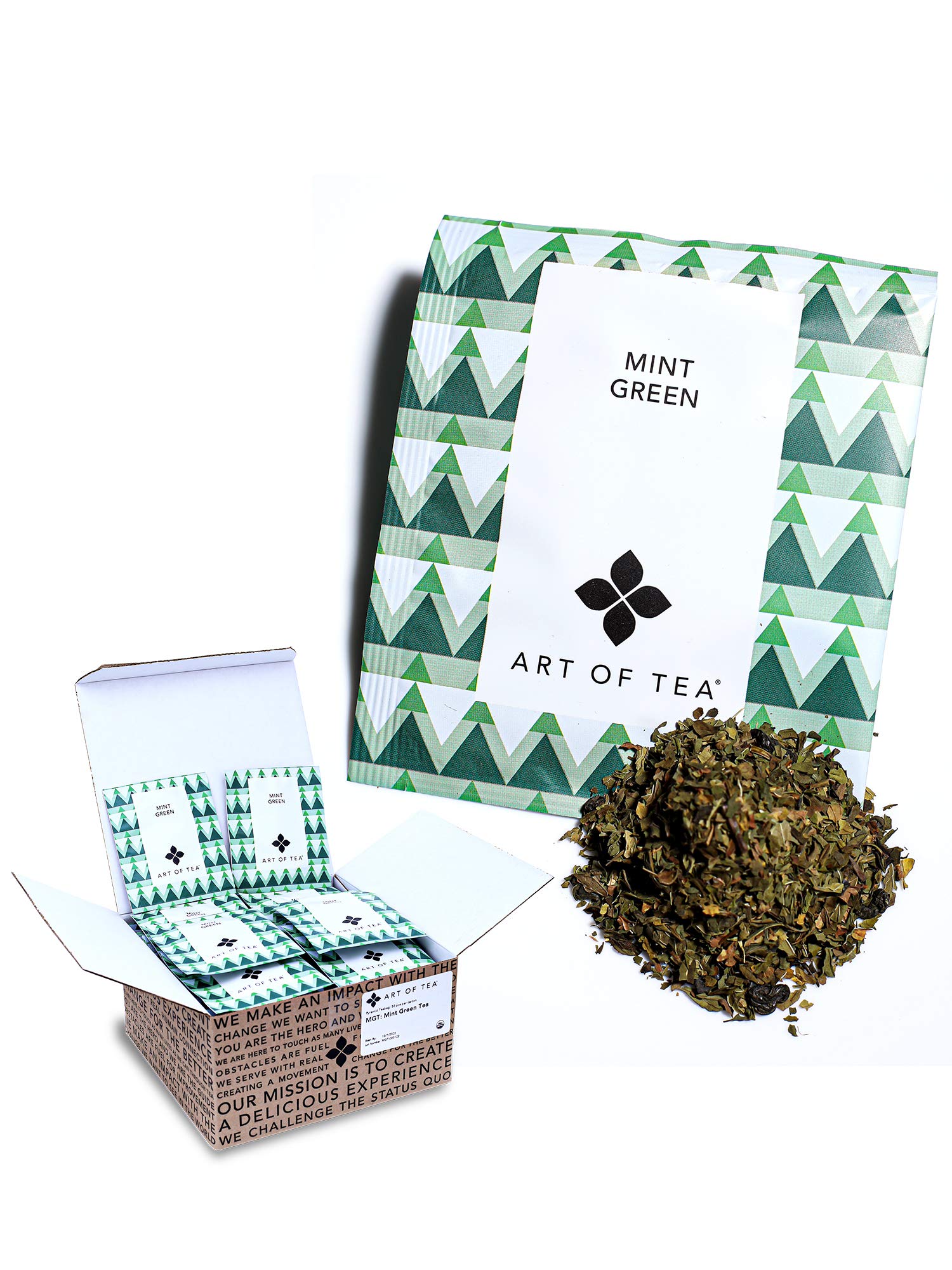 Art Of Tea | Organic Mint Green Tea | 12 Count Pyramid Tea Bag Sachets | Spearmint Tea | Organic Peppermint Tea Bags