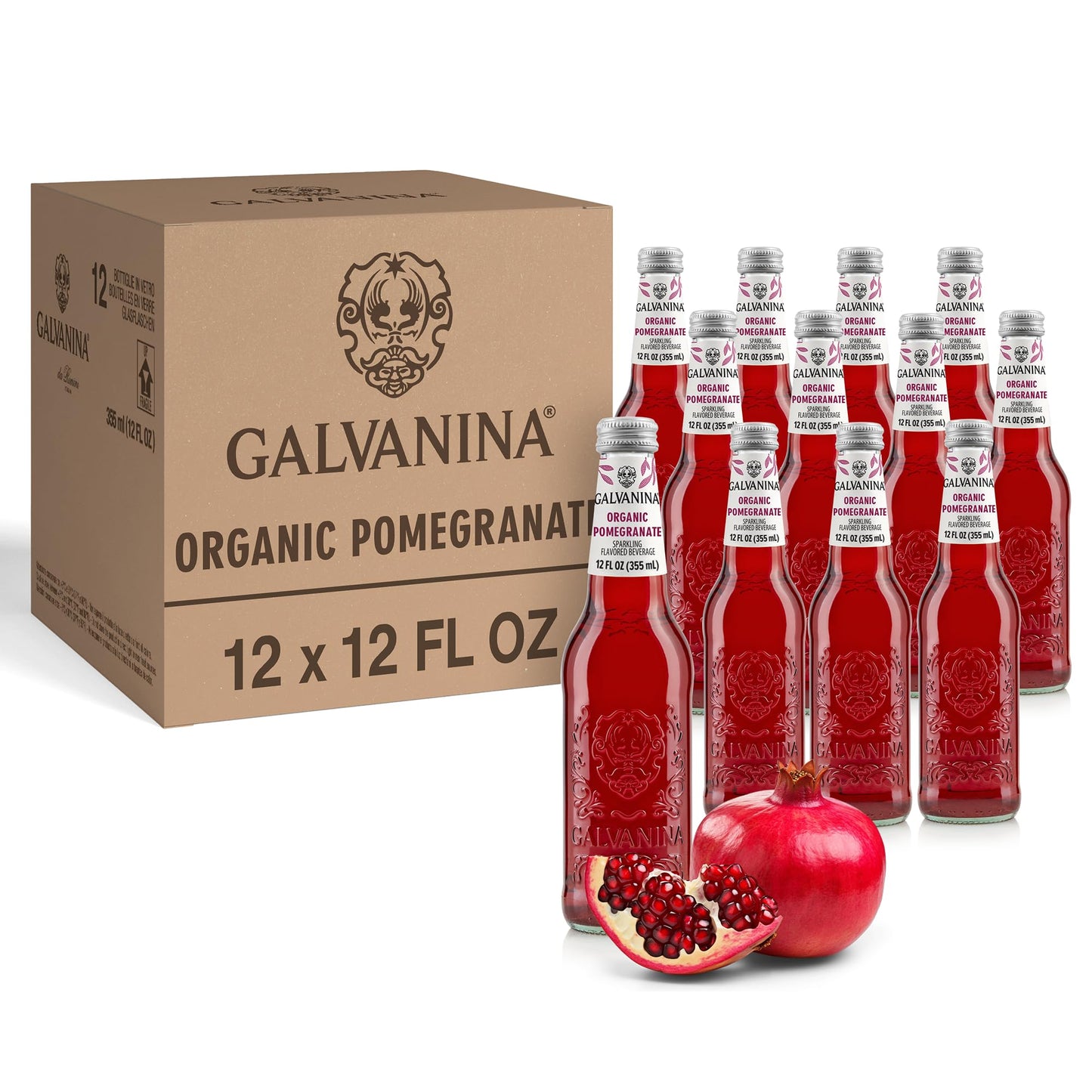 Galvanina - Pomegranate - Top-Grade Organic Italian Sparkling Fruit Beverage - 12 Fl Oz (Pack Of 12)