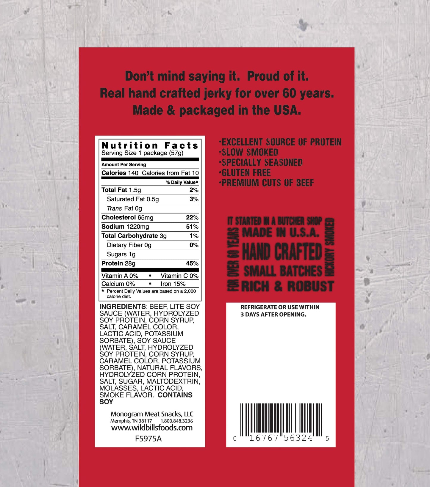 Wild Bills Hickory Smoked Beef Jerky, 2 Ounce Pack (3 Count), 6 Ounce Total