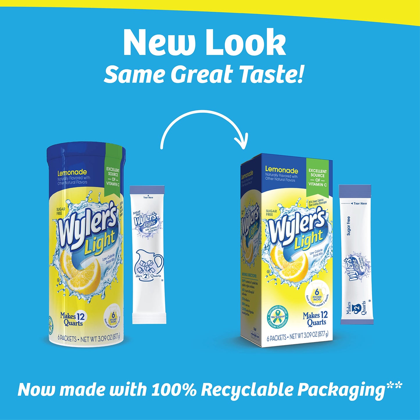 Wyler s Light Pitcher Packs, Water Drink Mix, Lemonade, 6 Boxes (36 Pitcher Packets)