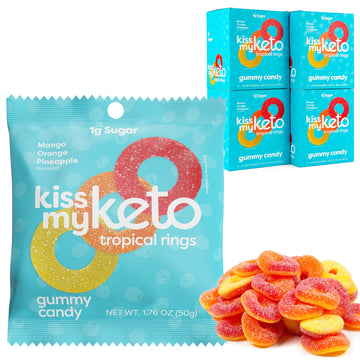 Kiss My Keto Gummies Candy - Low Carb Candy Gummy Rings, Keto Snack Pack - Healthy Candy Gummys - Vegan Candy, Keto Gummy Candy 