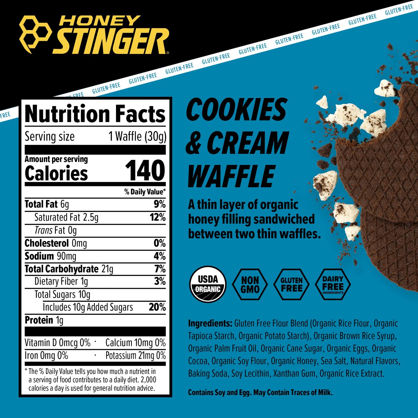 Honey Stinger Organic Gluten Free Cookies & Cream Waffle | Energy Stroopwafel for Exercise, Endurance and Performance | Sports N