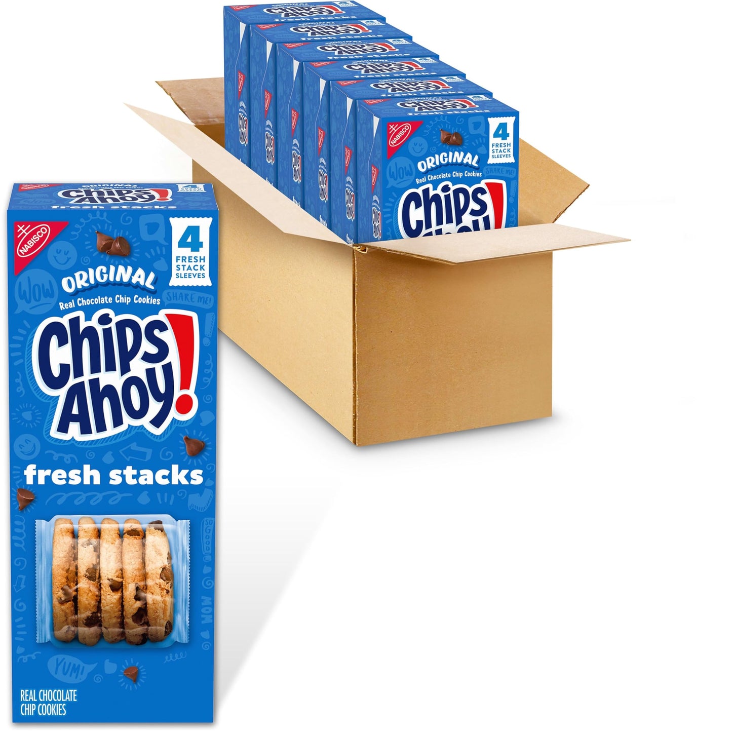 CHIPS AHOY! Fresh Stacks Original Chocolate Chip Cookies, Bulk Travel Snacks, 6 Boxes (24 Multi Snack Packs)