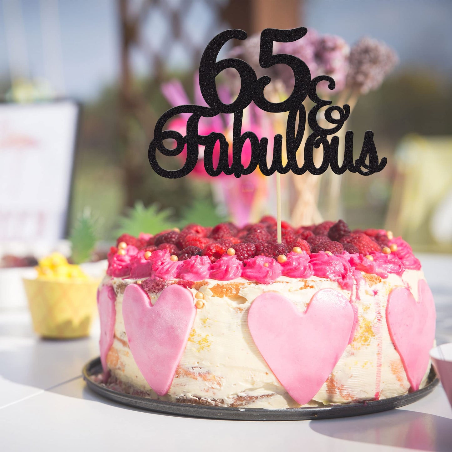 Gyufise 1Pcs 65 & Fabulous Cake Topper Black Glitter Sixty Five And Fabulous Cake Toppers Happy 65Th Birthday Cake Pick For 65Th